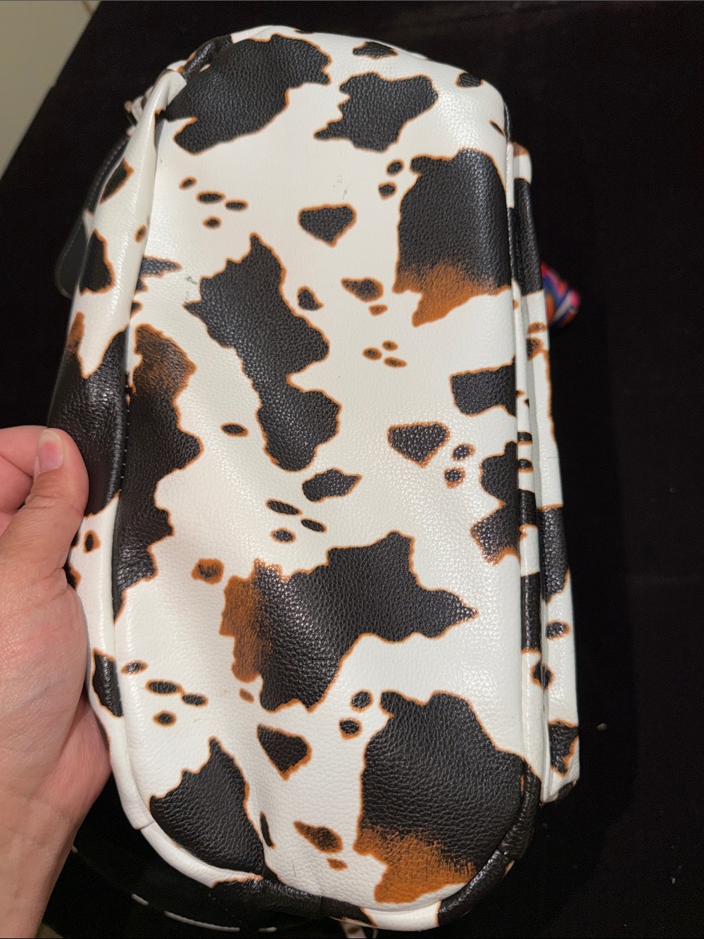 Cow Print Backpack Purse - White, Black & Brown - Picture 6 of 6